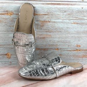Aldo Dabrylla Crocodile Embossed Leather Mule in Silver